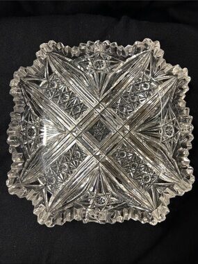 Cut Glass Decorative Square Dish - Clear Crystal Look